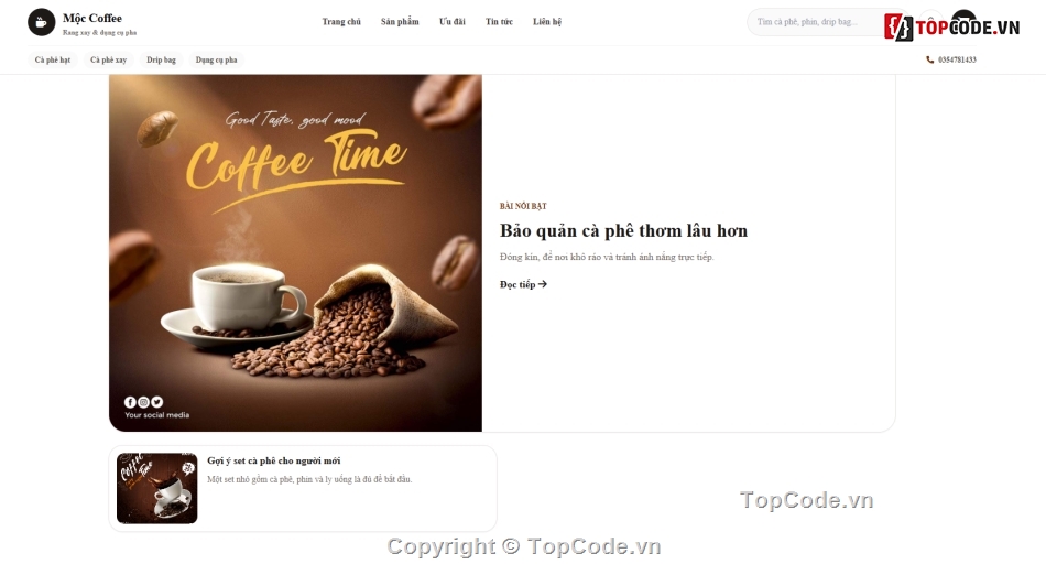 giao diện cực đẹp,web bán cà phê,web cà phê